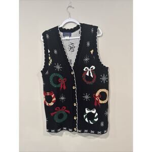 VTG 90 Novelty Willow Ridge Holiday Embroidered Vest Size Medium 2297